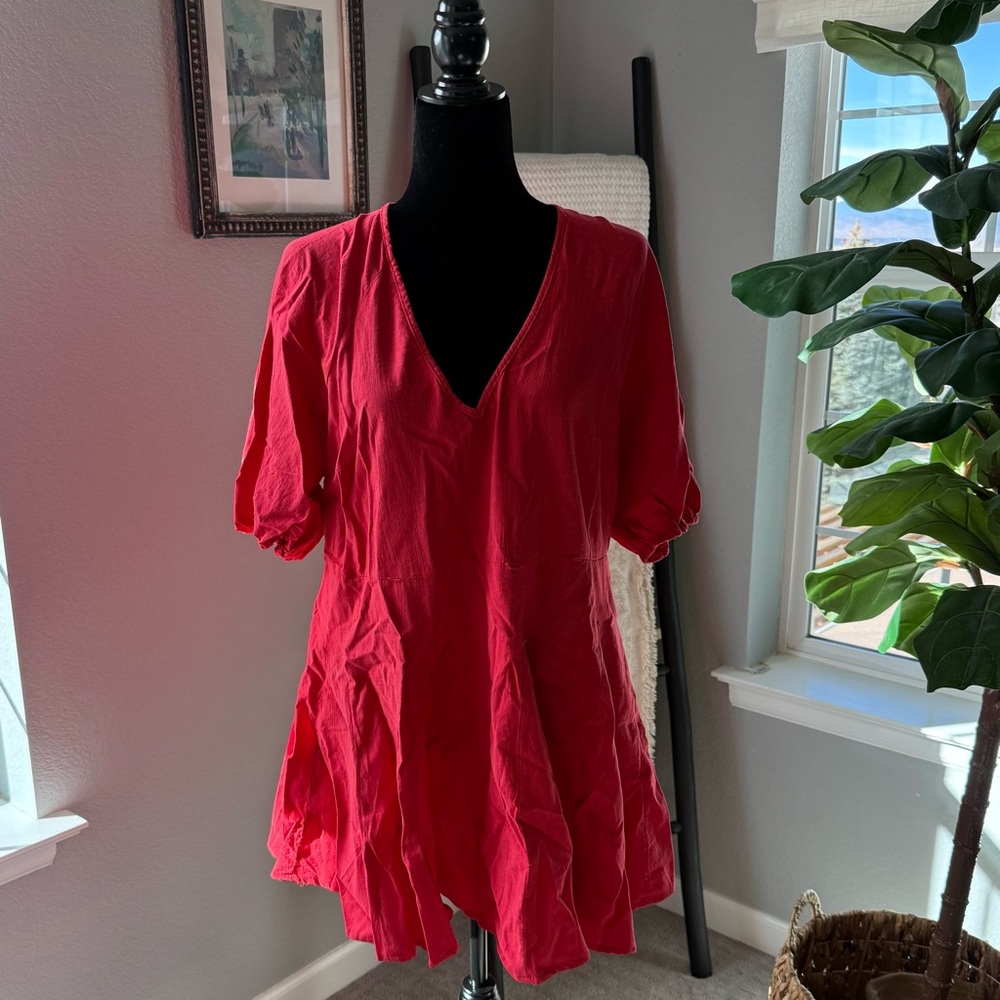 Universal Threads NWT Red V-Neck Mini Dress Drop Waist - Sz M - Picture 5 of 7